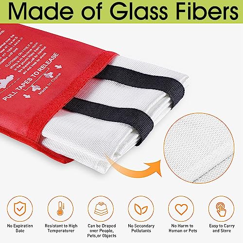 KITOSUN Fire Blanket for Kitchen Home Emergency - Fiberglass Blankets Fire Survival Suspension Flames Retardant Extinguisher Great for Stove Car Garage Office Camping Caravan BBQ Safety (2-Pack)