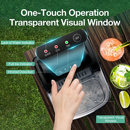 FREE VILLAGE Nugget Ice Maker Countertop, Pebble Ice Maker Machine with Soft Chewable Ice, 34lbs/24H, Self-Cleaning, One-Click Operation, Portable Crushed Ice Maker for Home Kitchen Office Bar Party