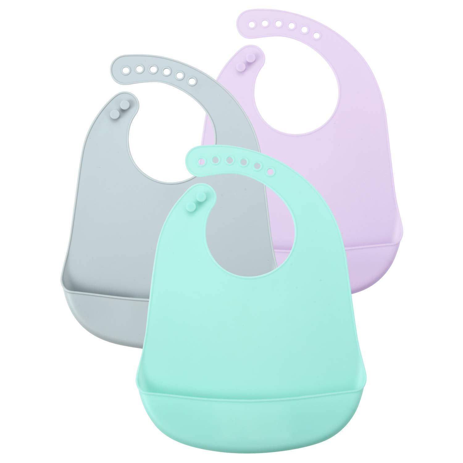 PandaEar Cute Super Thin Light Weight Unisex Silicone Baby Bibs Waterproof (Blue/Purple/Grey)