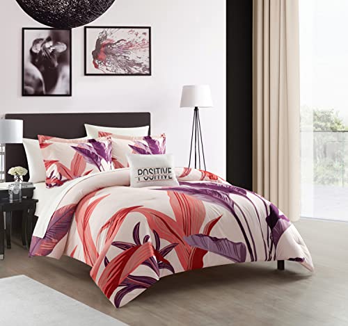 New York & Company Jezebel 4 Piece Comforter Set Contemporary Large Scale Floral Print Design Bedding - Decorative Pillow Shams Included, Queen, Multi: Blush, Purple, Off White