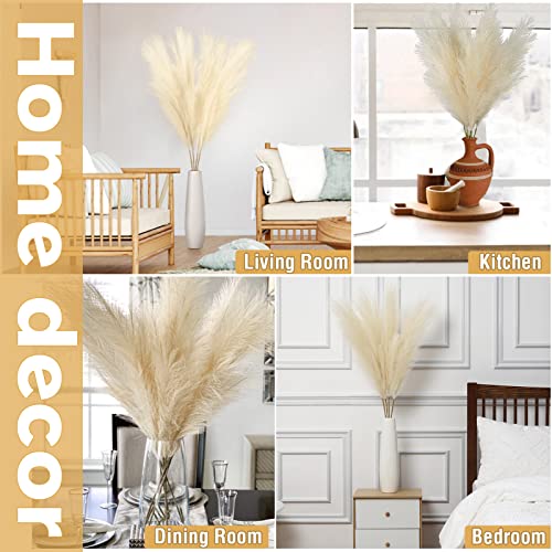 GAOMON 4 PCs Faux Pampas Grass Decor, 44 Inch Large Tall Fluffy Artificial Fake Flower Boho Decor, Bulrush Reed Grass for Vase Filler, Farmhouse Home Wedding Decor (Beige)