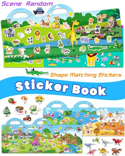 Walenced Reusable Sticker Book for Toddlers 2-4 Years, 3 Sets Stickers for Kids, Toddler Sticker Book Ages 1-3, 100 Pcs Toddler Craft Activities, Toddler Travel Toys Ages 2+ Boy Girl Birthday Gifts