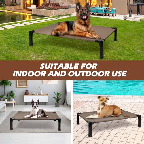 Cooling Elevated Dog Bed, Raised Dog Bed with Washable Breathable Mesh and Metal Frame, Portable Dog Cot Bed with No-Slip Feet for Outdoor and Indoor Use