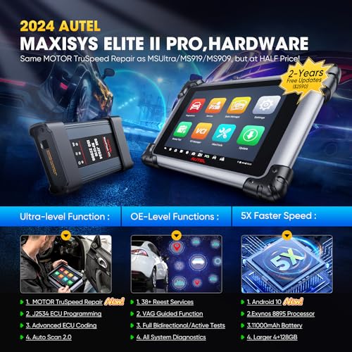 Autel MaxiSys Elite II PRO Scanner, 2-Year Updates [$2590], 2024 Elite 2 PRO Newer Motor TruSpeed, ECU Programming Coding as Ultra MS919 MS909 Up of MK908P, 38+ Reset, 3000+ Bidirectional, CAN FD DoIP