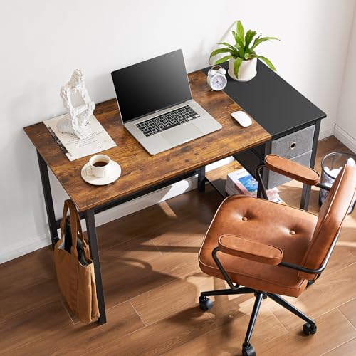 DUMOS Computer Desk with Drawers 48 Inch Office Bedroom Kids Writing Work Study 2-Tier Storage Drawers & Shelf Simple Modern Wood PC Table