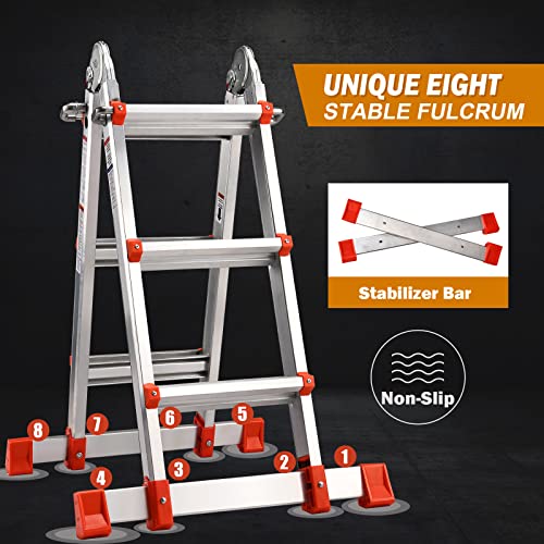 Soctone Ladder, A Frame 3 Step Ladder Extension Ladder, 11 Ft Multi Position Ladder & Removable Tool Tray with Stabilizer Bar, 330 lbs Weight Rating Telescoping Ladder for Household or Outdoor Work