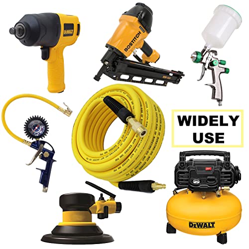 YOTOO Hybrid Air Hose 3/8-Inch by 25-Feet 300 PSI Heavy Duty, Lightweight, Kink Resistant, All-Weather Flexibility with 1/4-Inch Brass Male Fittings, Bend Restrictor