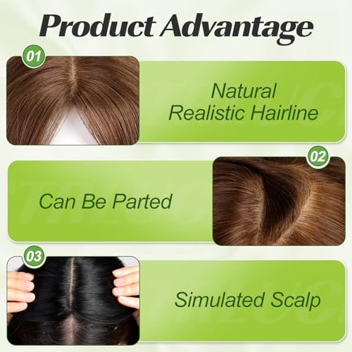 starluck 16 inch Hair Toppers for Women 9"*9" Large Base Honey Brown Real Human Hair Topper No Bangs Hair Toppers for Women with Thinning Hair Cover Grey Hair Roots Add Volume