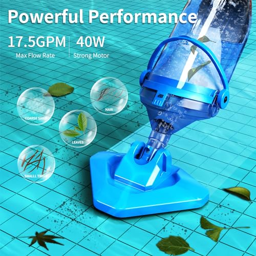 LANCHEZ Cordless Pool Vacuum with Strong Suction, Handheld Rechargeable Swimming Pool Cleaner with Powerful Suction up to 17.5 GPM for Inground and Above Ground Pools, Hot Tubs