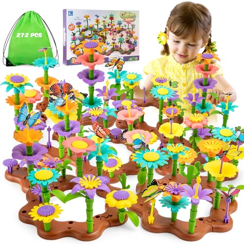 Funsland Kids Garden Toys for 3 4 5 6 7 Years Old - 272 PCS Flower Building Set for Toddler Girl Toys