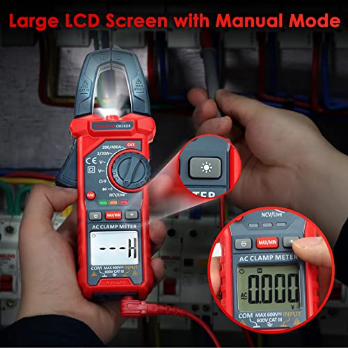 AstroAI Digital Clamp Meter Multimeter 2000 Counts Amp Voltage Tester Auto-ranging with AC/DC Voltage, AC Current, Resistance, Capacitance, Continuity, Live Wire Test, Non-Contact Voltage Detection