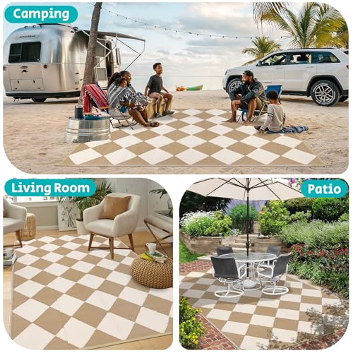 HEBE Outdoor Rug Waterproof 5x8, Plastic Straw Rug Camping Rug, Reversible Outdoor Patio Rugs RV Mat Clearance, Indoor Outside Floor Carpet for Porch,Deck,Camper,Balcony,Backyard