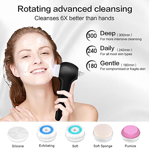 UMICKOO Face Scrubber Exfoliator,Facial Cleansing Brush Waterproof with LCD Screen,Blackhead Remover Vacuum with 5 Brush Heads,Face Spin Brush for Exfoliating, Massaging and Deep Pore Cleansing