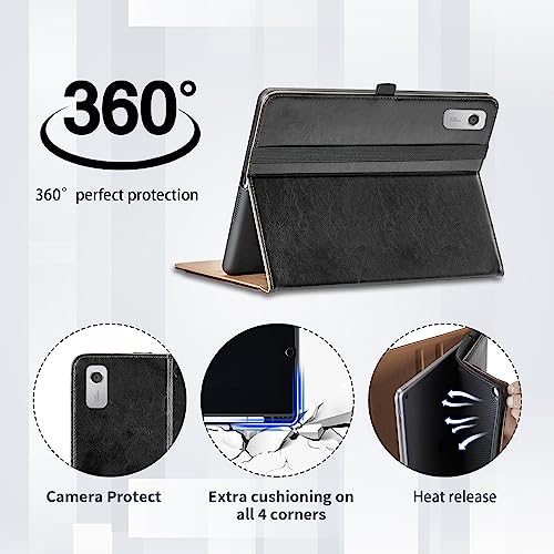 Case for Lenovo Tab M9 9 Inch 2023 (TB-310FU)/ Nook 9" Lenovo Tablet (2024) - PU Leather Business Folio Protective Cover with Hand Strap and Pocket, Black