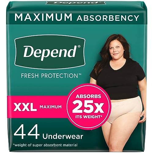 Depend Fresh Protection Adult Incontinence & Postpartum Bladder Leak Underwear for Women, Disposable, Maximum, Extra-Extra-Large, Blush, 44 Count (2 Packs of 22), Packaging May Vary