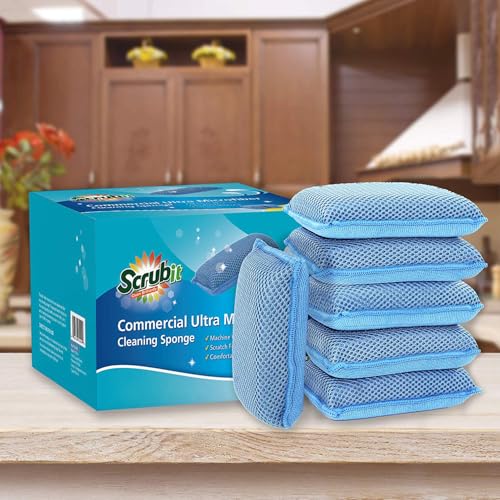 Miracle Microfiber Kitchen Sponge by Scrub-It (6 Pack) - Non-Scratch Heavy Duty Dishwashing Cleaning sponges- Machine Washable - (Blue)