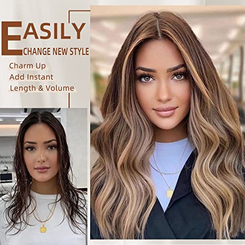 Fliace Clip in Hair Extensions, 6 PCS Natural & Soft Hair & Blends Well Hair Extensions, Medium Brown Long Wavy Hairpieces(20inch, 6pcs, Medium Brown)