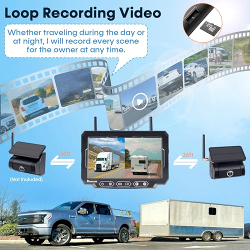 Magnetic Solar Wireless Backup Camera: 7" DVR Portable 1 Min Easy Install Scratch-Proof No Delay Truck Trailer Hitch Rear View Camera Rechargeable HD 1080P for Small RV Camper Pemacom P15