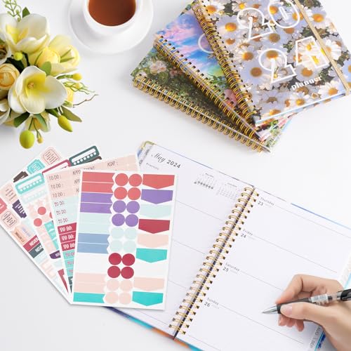 2024 Planner, 12-Month Weekly Monthly Planner from JAN.2024 to DEC.2024, 8.5" X 6.4", 2024-2025 Hardcover Planner Notebook with Spiral Bound, Stickers & Sticky Index Tabs (A Flower)