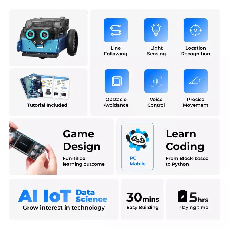 Makeblock mBot2 Coding Robot for Kids, AI Learning Robot Support Scratch & Python Programming, Robotics Kit for Kids Ages 8-12 and up, Building STEM Robot Toys Gifts for Boys Girls