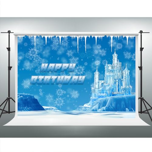 VIDMOT Ice Snow Castle Backdrop 7x5ft Happy Birthday Backdrop for Kids Little Prince Little Princess Birthday Party Cake Table Decoration Banner Portrait Photo Booth Photography Props BJXPVV640