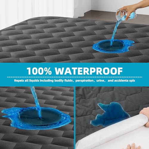 Queen Mattress Protector, Waterproof Mattress Pad Noiseless with Deep Pocket for 8-21 inches Mattress, Soft & Breathable Bed Mattress Cover Washable for Home, Bedroom, Hotel Queen Size (Dark Gray)