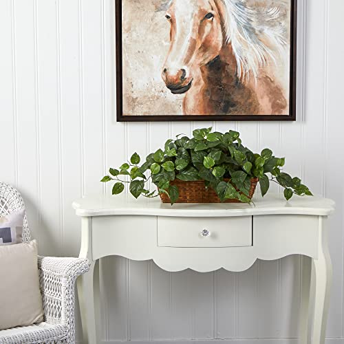 Nearly Natural Pothos with Ledge Basket, Green,34x18x15