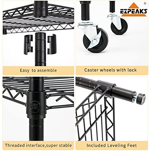 EZPEAKS 4-Shelf Shelving Units and Storage on 3'' Wheels with 4-Shelf Liners, 36W X 14D X 57.7H Adjustable Heavy Duty Steel Wire Shelving Unit for Garage, Kitchen, Office, Pole Diameter 1 Inch