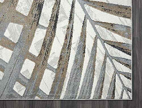 Abani Brown, Grey & Beige Floral Palm Leaf Pattern Area Rug Rugs - Nova Collection Modern Eclectic Style Accent Rug (4' x 6', Grey & Brown)