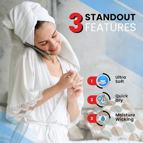 Infinitee Xclusives Premium Bath Towel Set for Bathroom - [Pack of 8] 100% Cotton Bathroom Towel Set - 2 Bath Towels, 2 Hand Towels and 4 Washcloths (Brilliant White)