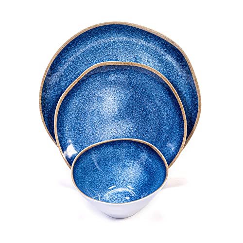 Prepara 12 Piece Melamine Dinnerware Set, Blue Ceramic