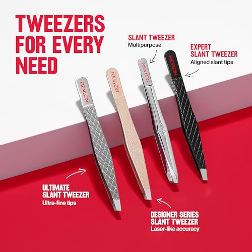 Revlon Expert Slant Tip Hair Removal Tweezers, High Precision, Holiday Gifts, Stocking Stuffer Gifts, Stainless Steel, 1 Count