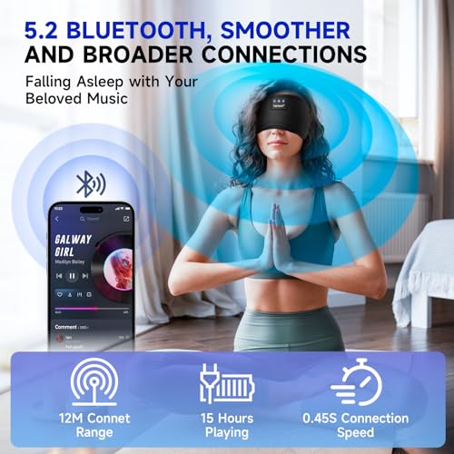 TOPOINT Sleep Mask with Headphones Bluetooth 5.2 Wireless, Sleep Headphone with Microphone Built-in HD Speakers Music, Eye Mask for Sleeping Travel Meditation for Men Women Girl Cool Gadgets