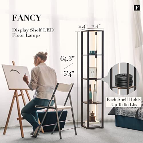 FENLO Fancy - LED Display Shelf with Dimmable Lights, LED Shelf Floor Lamps for Living Room, Sturdy Corner Shelf Curio Cabinet Display, Tall Floor Lamps with Shelves