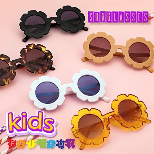 FEISEDY 2 Pack Kids Flower Sunglasses Girls Boys Toddler Beach Party Holiday Round Cute Sun Glasses Age 1-10 B2315