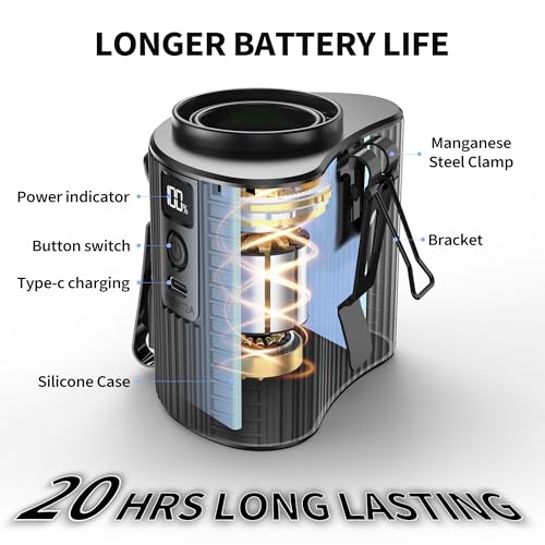 Portable Waist Fan - Hands-free Cooling Fan for Jobsite, 20H Run Time, 5 Speeds Battery Fan, Wearable Personal Neck Fan with Dual Clip, Stand, Lanyard, Suitable for Outdoor Activities and Work (Black)