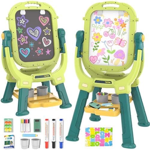 Ylovetoys Easel for Kids, Toddler Art Easel Adjustable Standing, Magnetic Double Sided Easel with Painting Accessories Gift for Boys and Girls (Green)