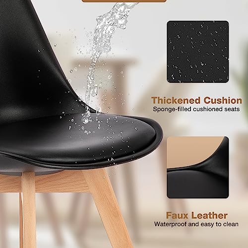 Sweetcrispy Dining Chairs, Dining Chairs Set of 4, Dining Room Chairs, Kitchen Chairs, Mid Century Modern Chairs, PU Leather Upholstered Chairs with Wood Legs, Kitchen & Dining Room Chairs, Black