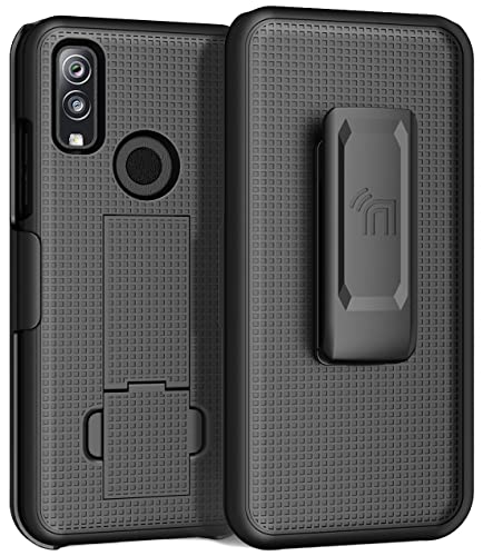 Nakedcellphone Combo Compatible with Verizon Kyocera DuraSport 5G UW (C6930) Case, Slim Kickstand Phone Cover with [Rotating/Ratchet] Belt Clip Holster Combination - Black