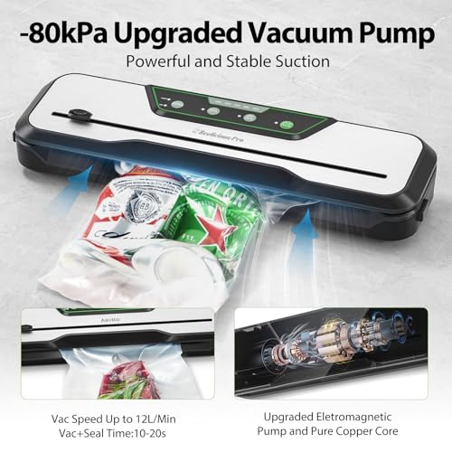 Automatic Food Vacuum Sealer Machine | Beelicious Pro 80KPa 8-In-1 Food Vacuum Saver with Starter Kits | 15 Bags, Pulse Function, Moist&Dry Mode and External VAC for Jars and Containers