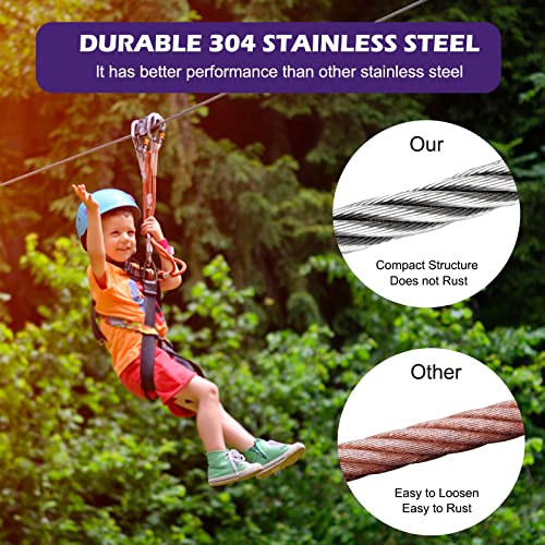 hannger 5/16 Stainless Steel Cable 25ft, 7x19 Strand Wire Rope Cable, 9000 lbs Break Strength, Steel Cables with Loops, Wire Rope Clamps, Thimble for Boat Lifts, Zip line, Deck Railing