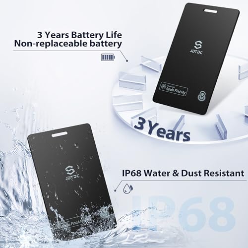 JSL JDTDC MFi Certified Wallet-Tracker-Card, Item-Finder Work with Apple Find My (iOS Only), Thin-Wallet-Finder for Passport,Luggage Wallet and Key Tracker, IP68 Waterproof, 3-Year Battery Life,1 Pack