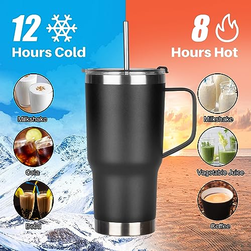 GUDEMAO 20 oz Tumbler with Handle, Stainless Steel Insulated Tumbler with Lid and Straw, Double Wall Vacuum Insulated Coffee Mug Tumbler, Insulated Coffee Thermal Cup for Cold and Hot (Black)