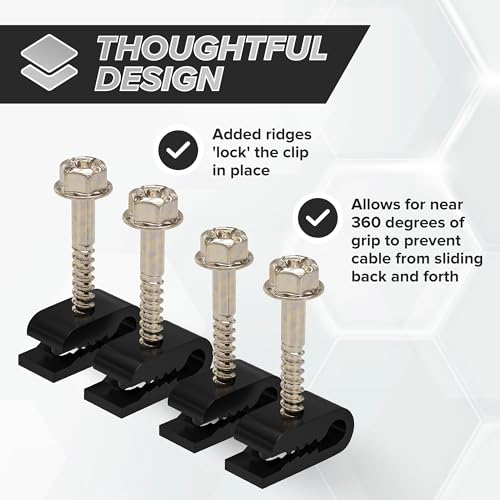 THE CIMPLE CO - Mini Wire Cable Clips, Electrical Wire Cable Clip, 1/10 in (3 mm) Screw Clip and Fastener, Black (10 Pieces per Bag)