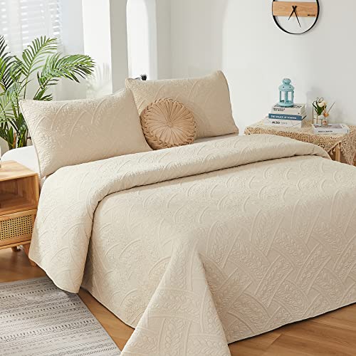 Brandream Queen Size Quilt Sets Cotton Beige Quilt Set Farmhouse Bedding Matelasse Quilted Bedspreads Coverlet Set Queen Full Size
