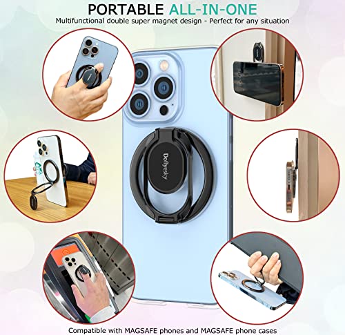 Doflyesky for Magsafe Magnetic Phone Ring Holder, Double Adjustable Gym Finger Ring Grip and Stand, Removable Phone Grip Holder for iPhone, iPad and Smartphones, Compatible with Magnetic Car Mount