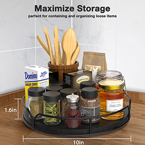 Lazy Susan Turntable Organizer for Cabinet Pantry Kitchen Countertop Refrigerator Cupboard, Pine Wood, 9", Black