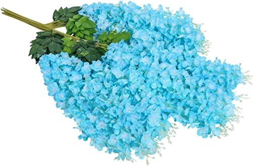 Pauwer Wisteria Hanging Flowers 24 Pack Fake Flower Garland Artificial Wisteria Vines Rattan Silk Flower String Wedding Party Wall Decorations,Blue