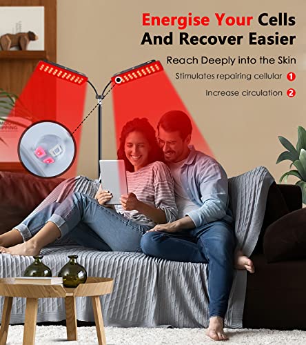 Red Light Therapy Lamp, Infrared Light Therapy with Stand - 660nm Redlight and 850nm Near Infrared Light Device for Body Pain Relief Skin Care (Dual Lamps, Black)
