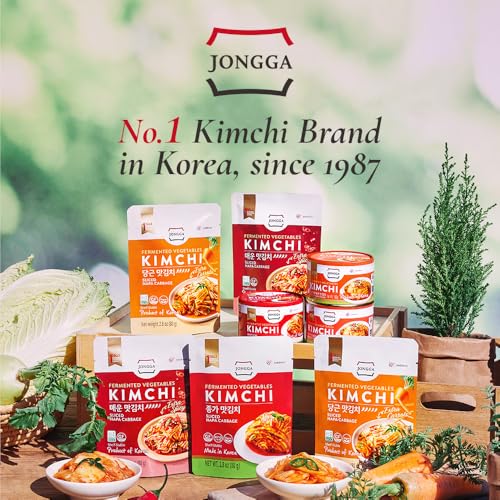 JONGGA Spicy Napa Cabbage Kimchi – (Pack of 8) Shelf-Stable Korean Fermented Kimchi, Authentic Spicy Pickled Cabbage, Probiotic-Rich, Perfect for Ramen, Rice & Stir-Fries (Extra Spicy)